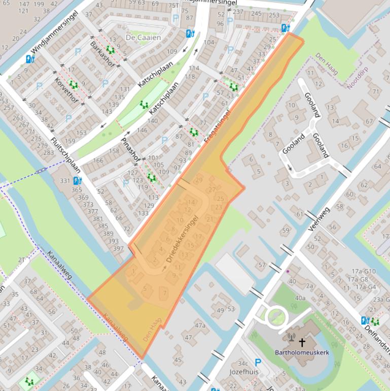 Kaart van postcodegebied 2496XV.