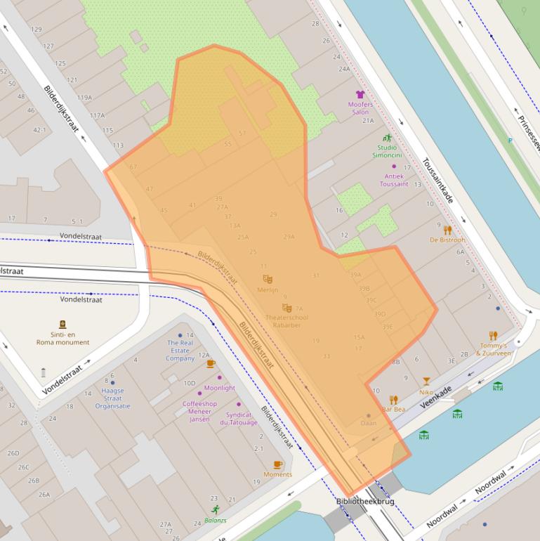 Kaart van postcodegebied 2513CM.