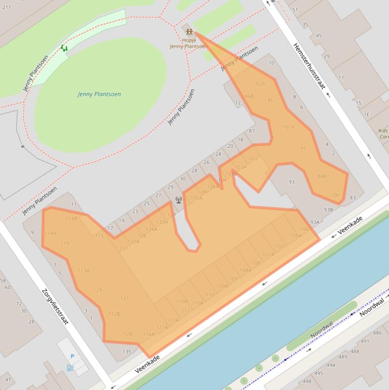 Kaart van postcodegebied 2513EK.