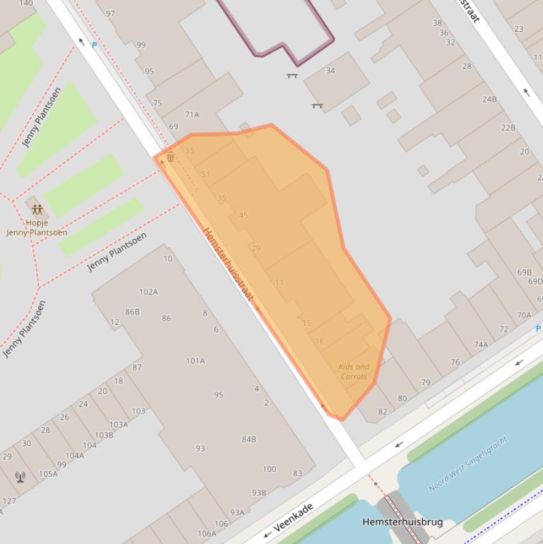 Kaart van postcodegebied 2513RA.