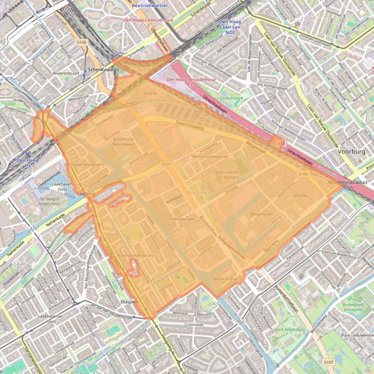 Kaartafbeelding, ingezoomd op postcodegebied 2516.