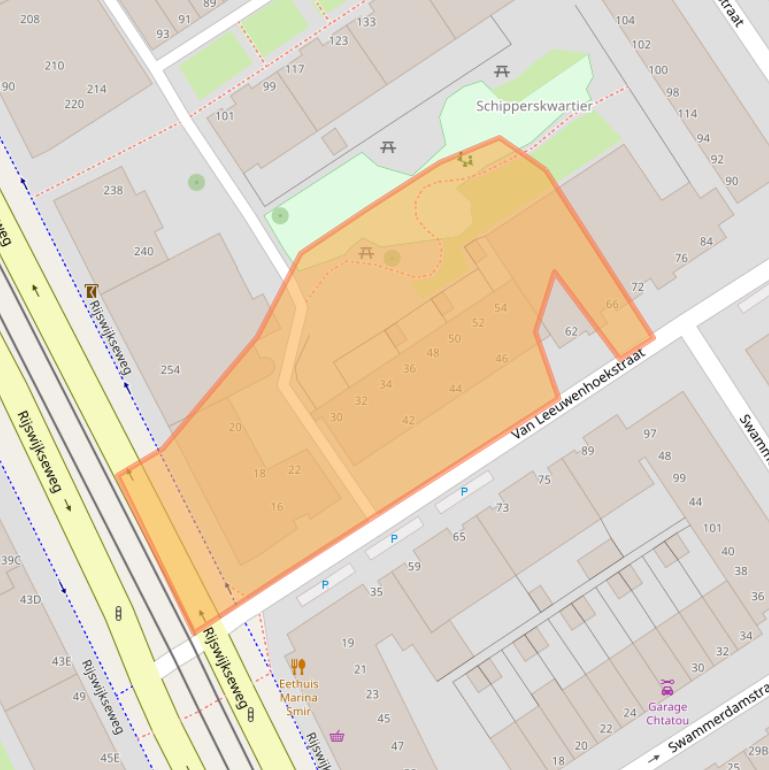 Kaart van postcodegebied 2516GG.