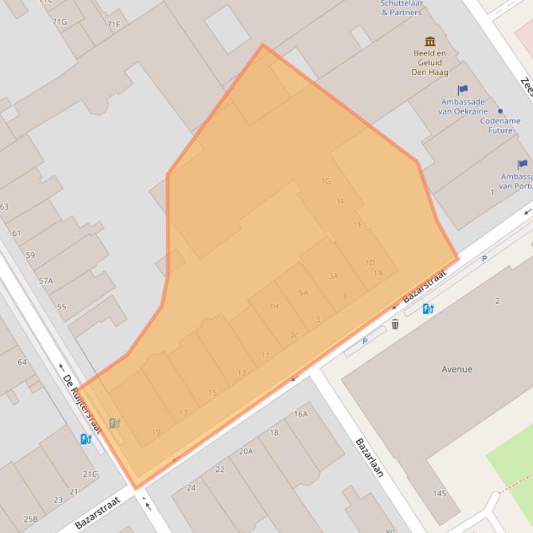 Kaart van postcodegebied 2518AE.