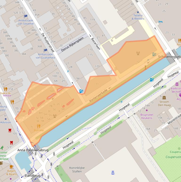 Kaart van postcodegebied 2518AX.