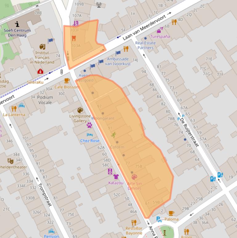 Kaart van postcodegebied 2518BC.