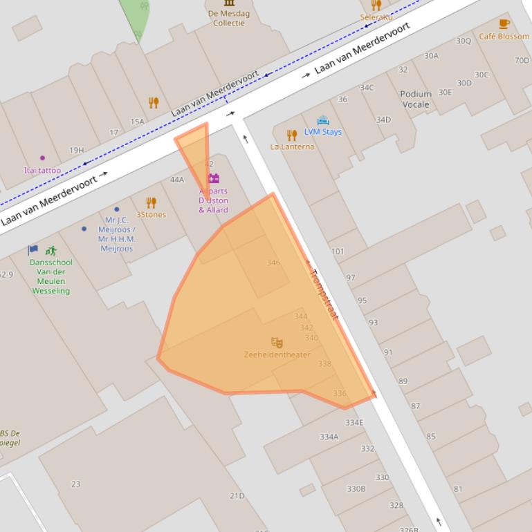 Kaart van postcodegebied 2518BT.