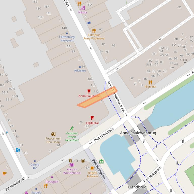 Kaart van postcodegebied 2518BW.