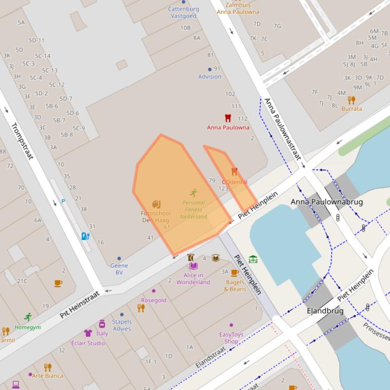 Kaart van postcodegebied 2518BX.