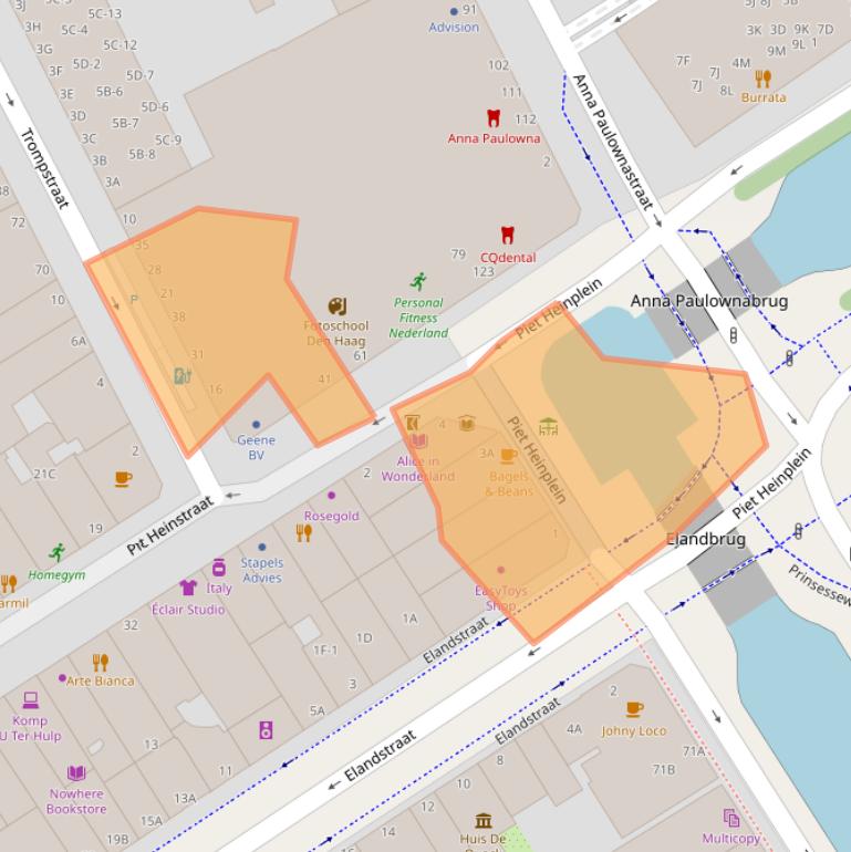 Kaart van postcodegebied 2518CA.