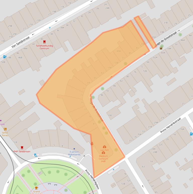 Kaart van postcodegebied 2518EC.