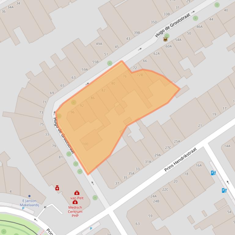 Kaart van postcodegebied 2518EG.