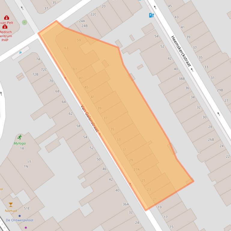 Kaart van postcodegebied 2518EN.