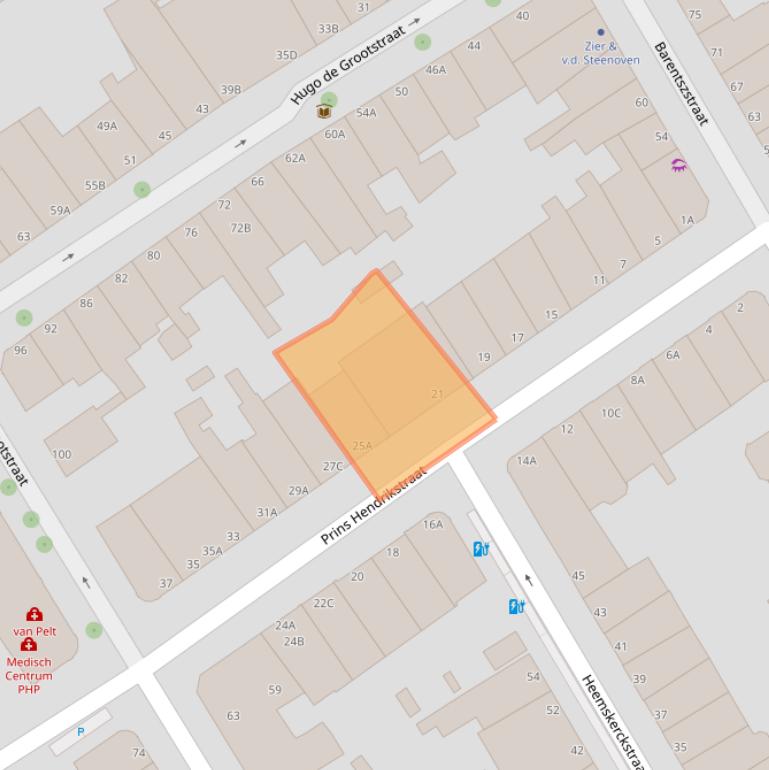 Kaart van postcodegebied 2518HE.