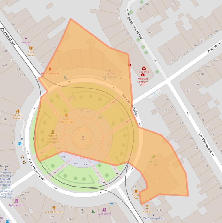 Kaart van postcodegebied 2518JA.