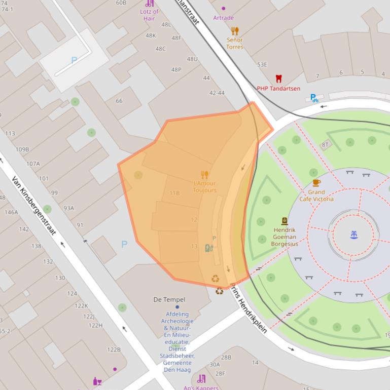 Kaart van postcodegebied 2518JB.