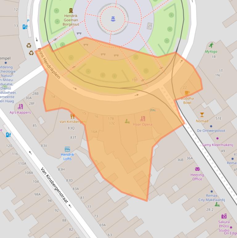 Kaart van postcodegebied 2518JC.
