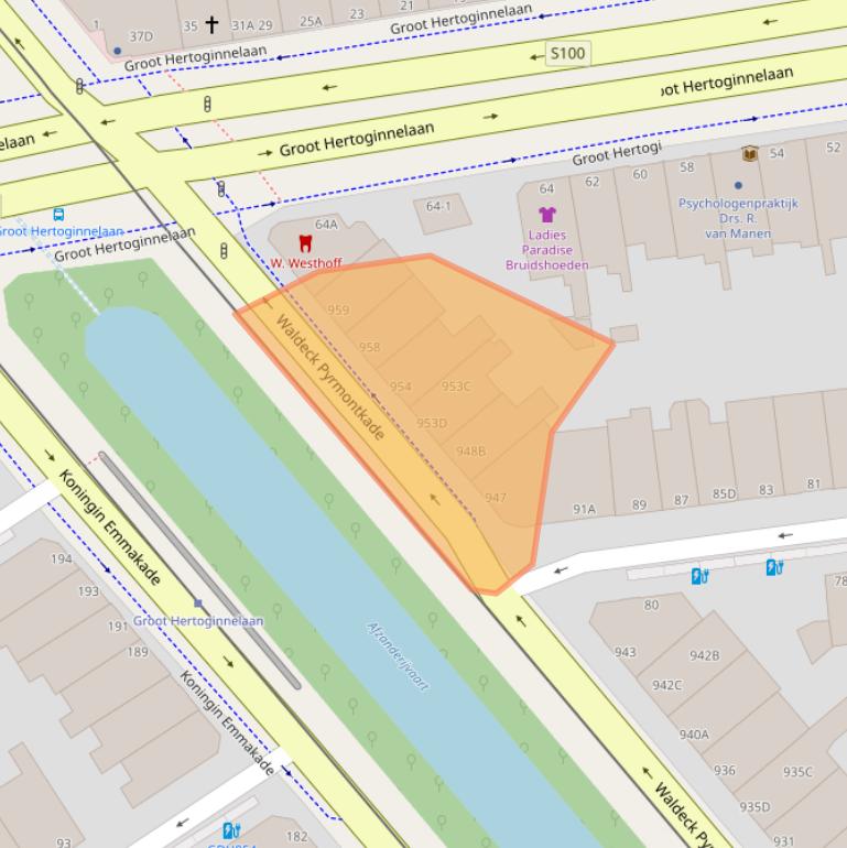 Kaart van postcodegebied 2518JX.