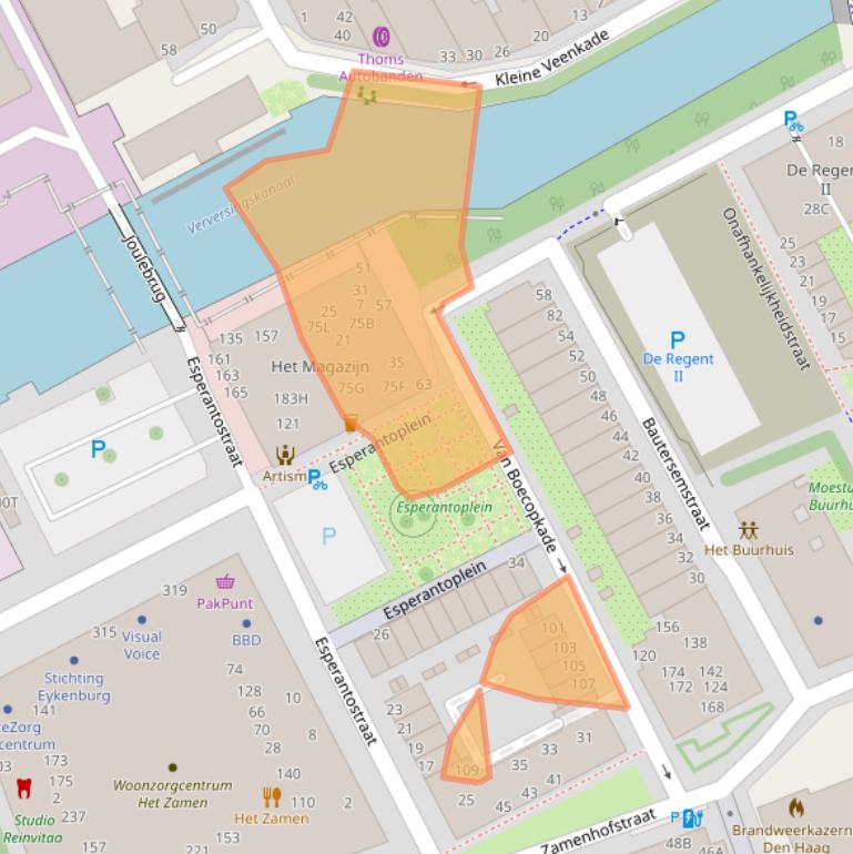 Kaart van postcodegebied 2518LC.