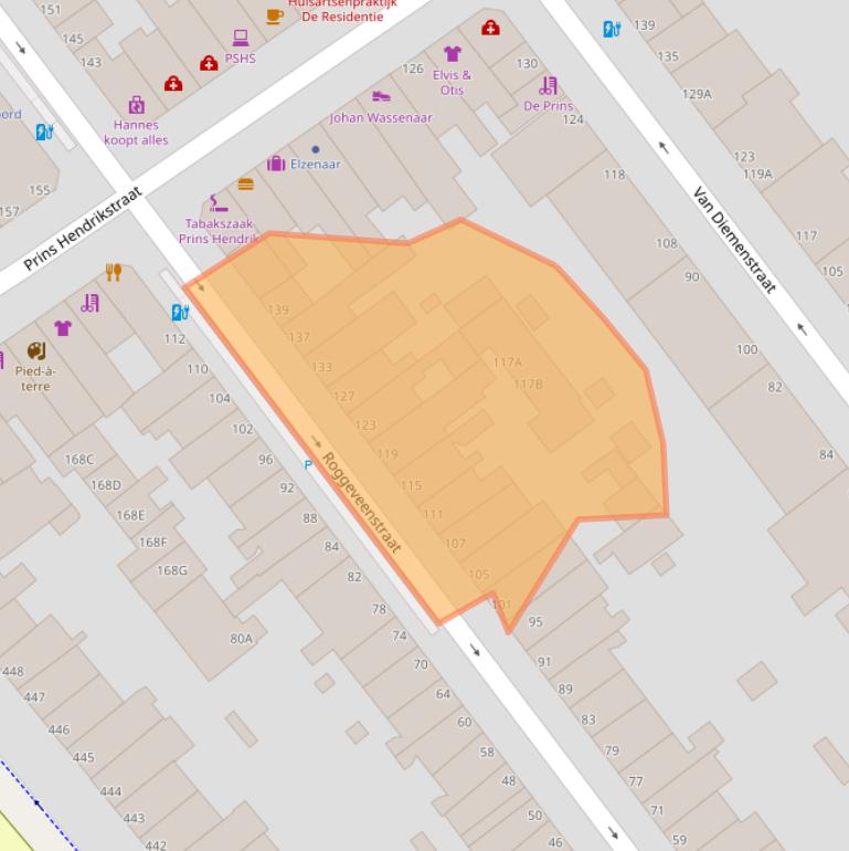 Kaart van postcodegebied 2518TM.