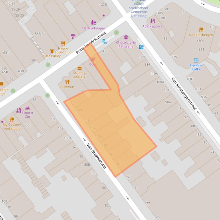 Kaart van postcodegebied 2518VX.