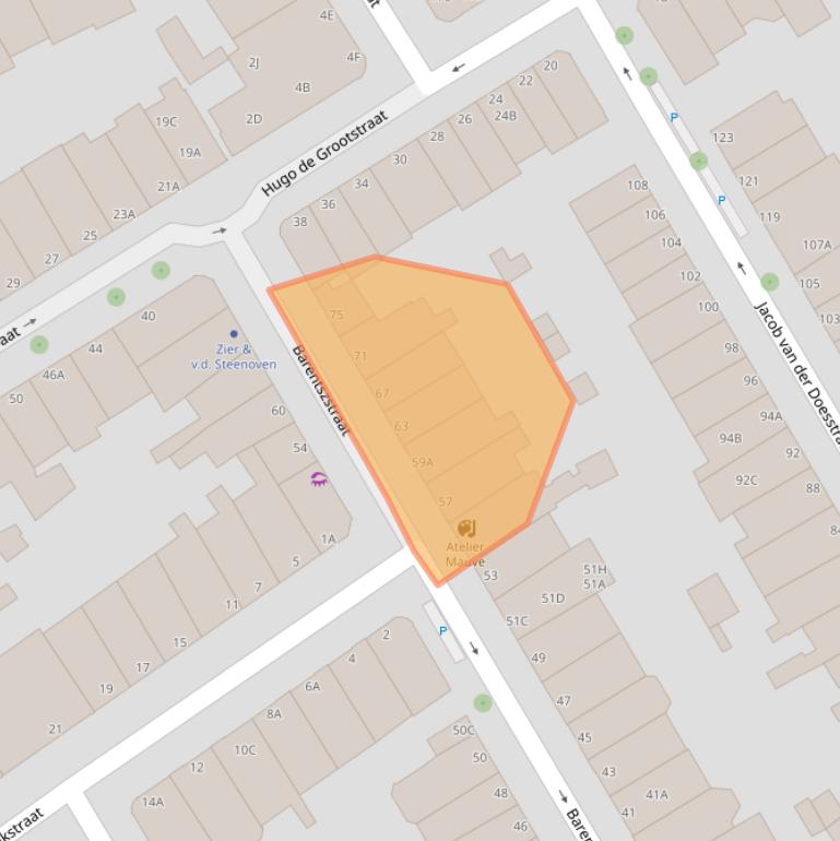 Kaart van postcodegebied 2518XE.