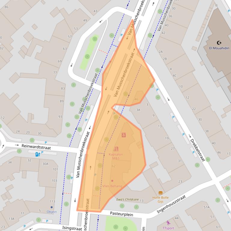 Kaart van postcodegebied 2522AS.