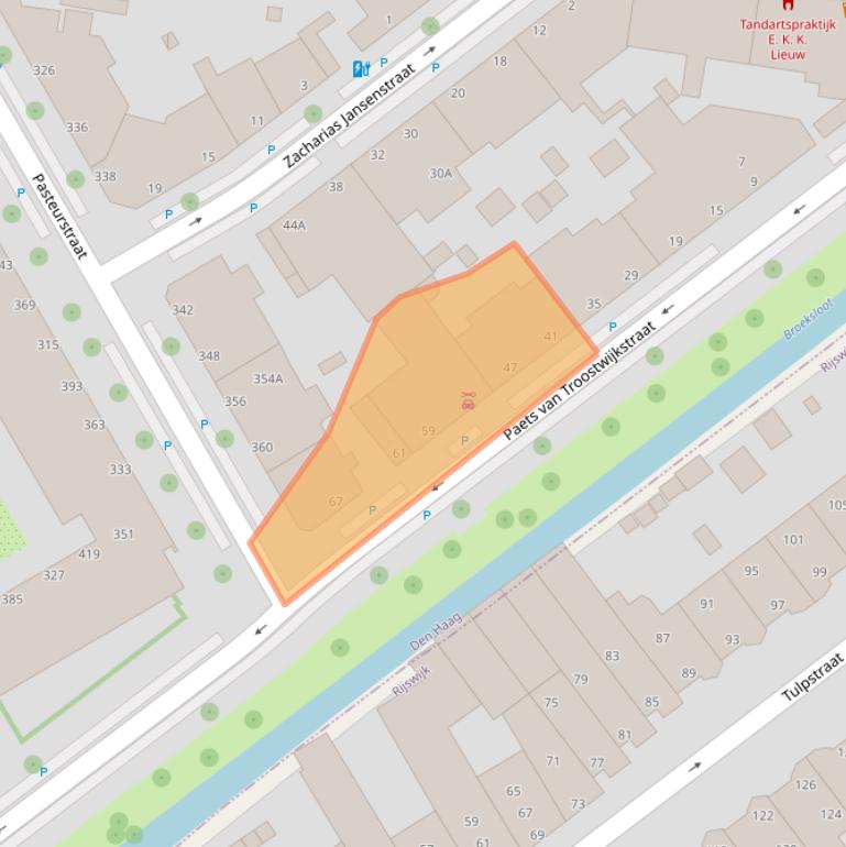 Kaart van postcodegebied 2522DL.