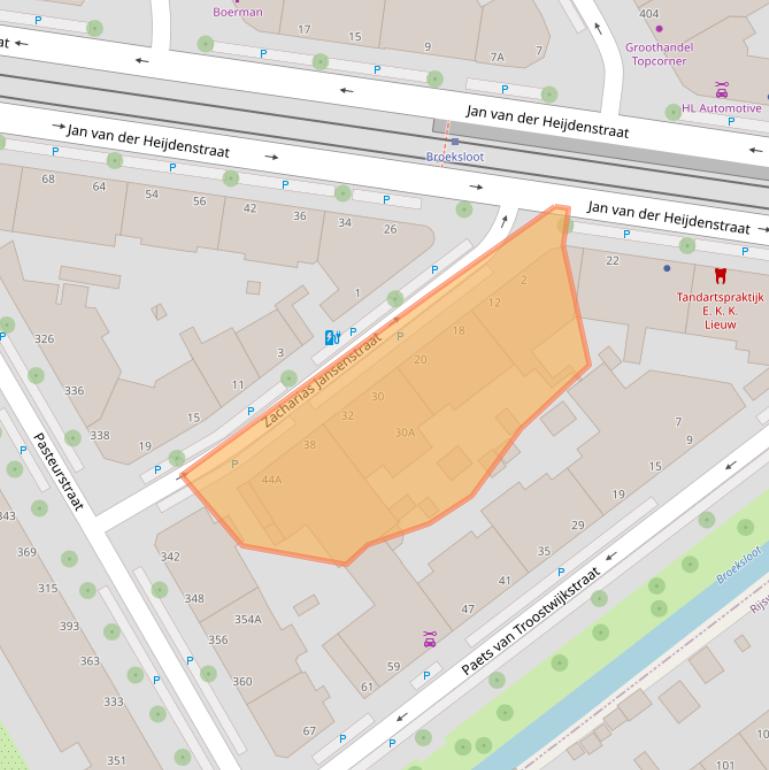 Kaart van postcodegebied 2522EX.