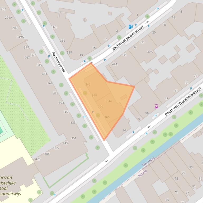 Kaart van postcodegebied 2522RX.