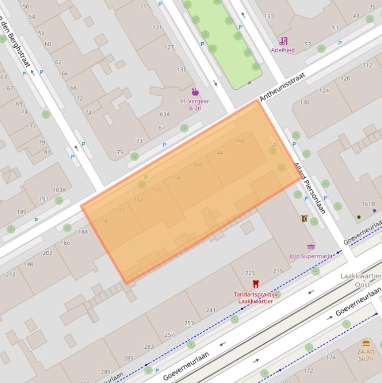 Kaart van postcodegebied 2522ZJ.