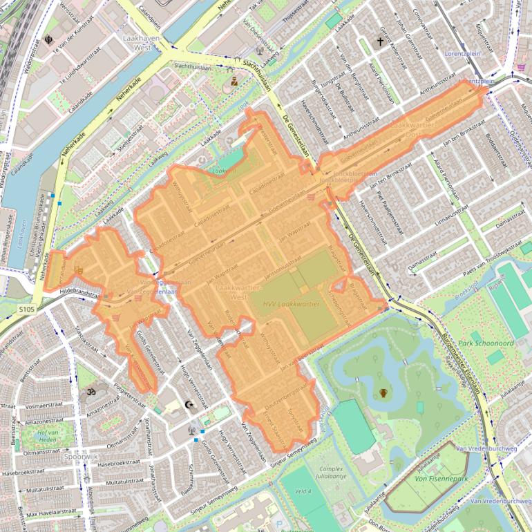 Kaartafbeelding, ingezoomd op postcodegebied 2523.