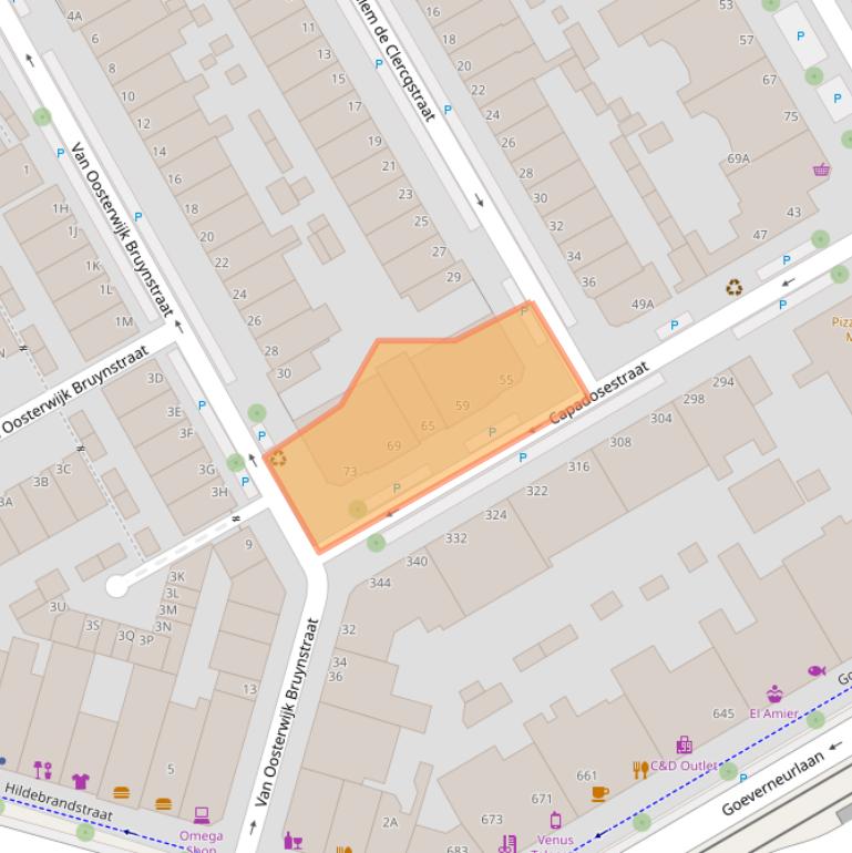 Kaart van postcodegebied 2523AD.