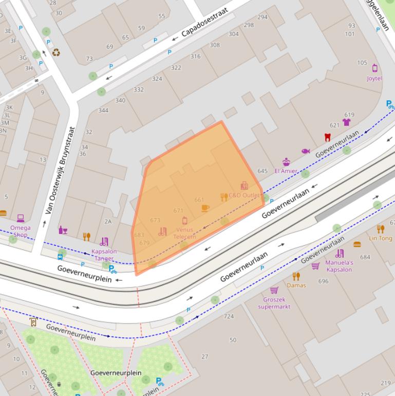 Kaart van postcodegebied 2523CJ.