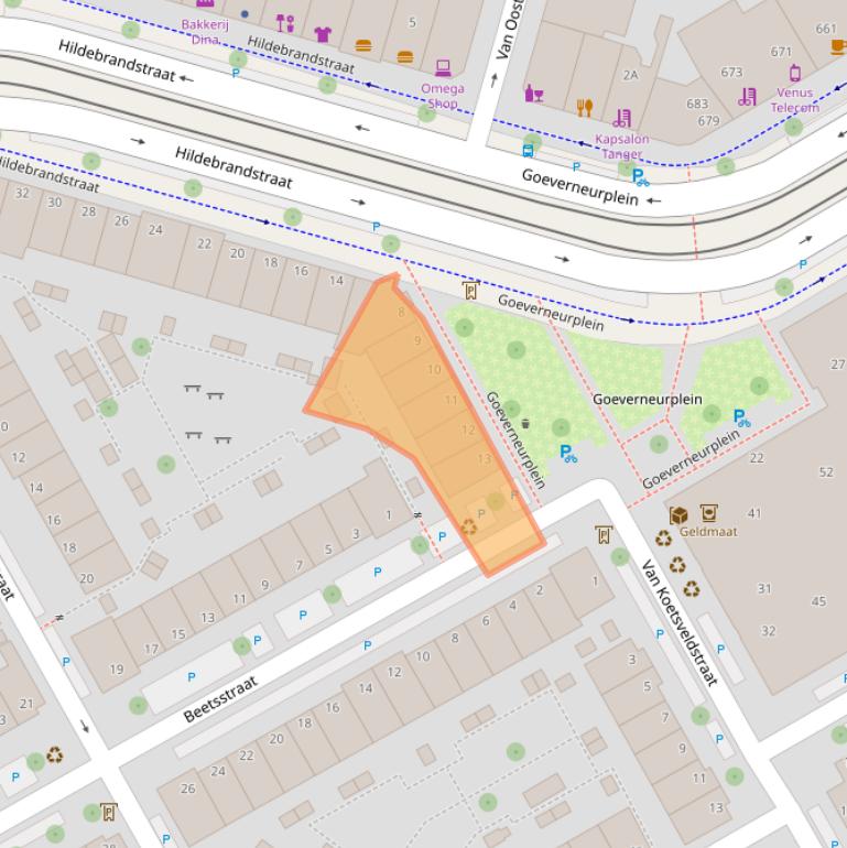 Kaart van postcodegebied 2523EB.