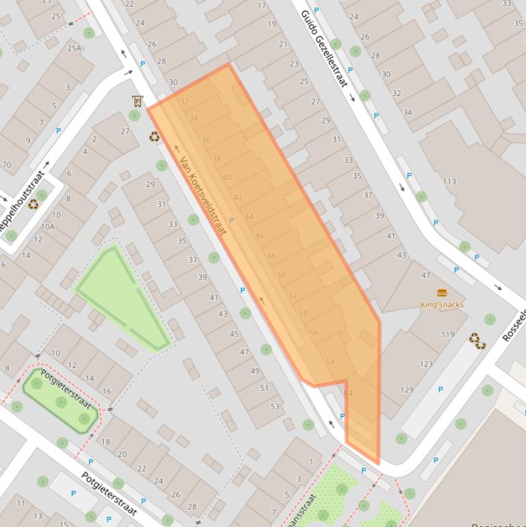 Kaart van postcodegebied 2523EH.