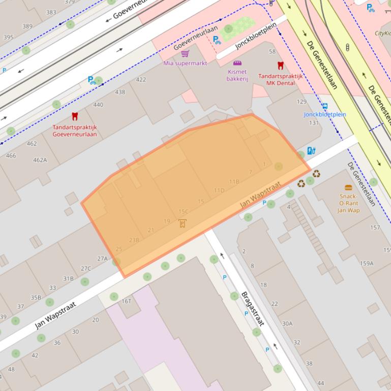 Kaart van postcodegebied 2523GA.