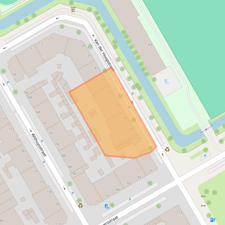 Kaart van postcodegebied 2523HE.