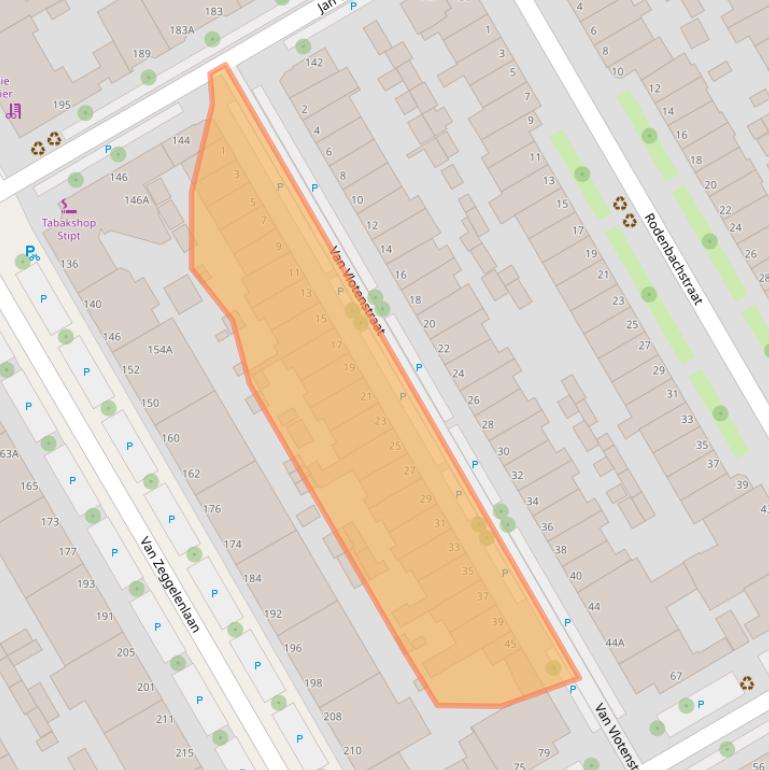 Kaart van postcodegebied 2523JA.