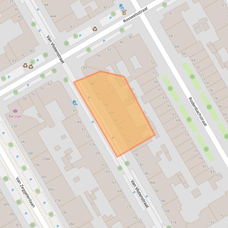 Kaart van postcodegebied 2523JE.