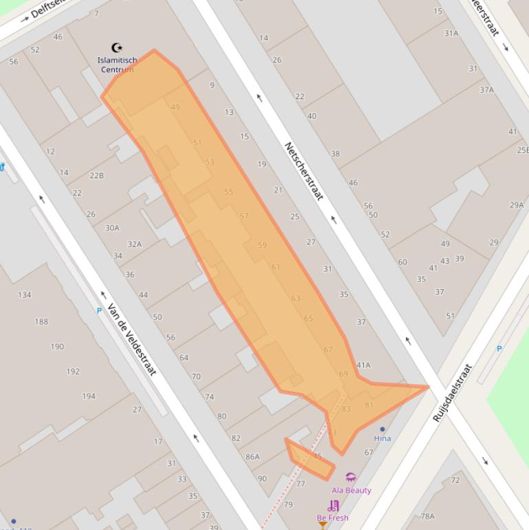 Kaart van postcodegebied 2525AM.