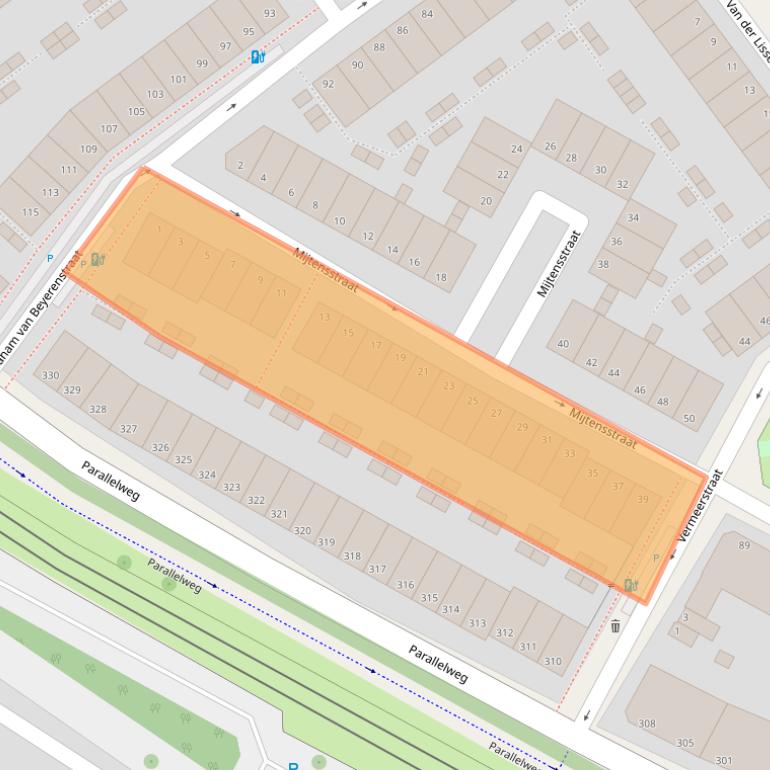 Kaart van postcodegebied 2525TZ.
