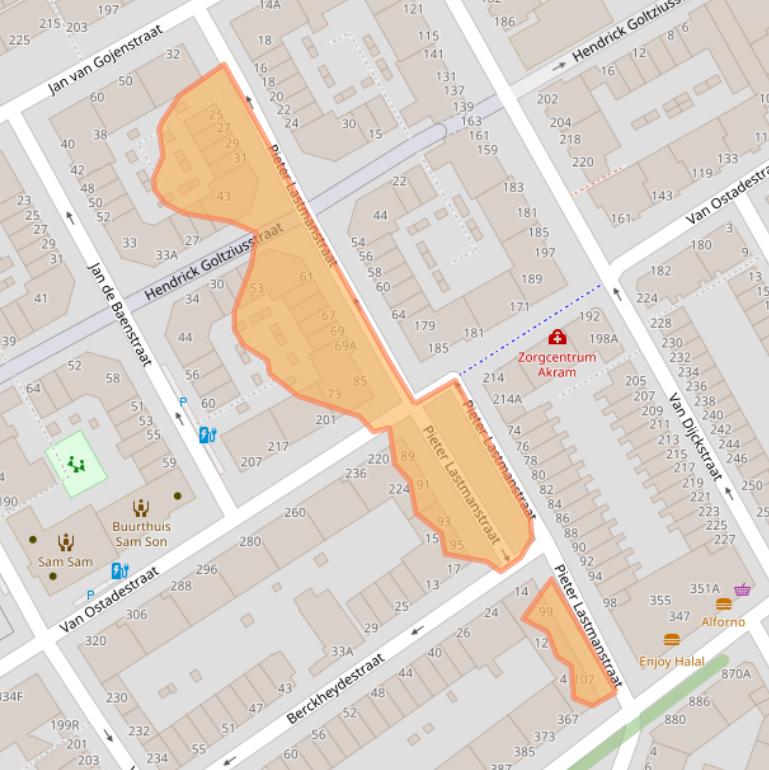 Kaart van postcodegebied 2526LZ.