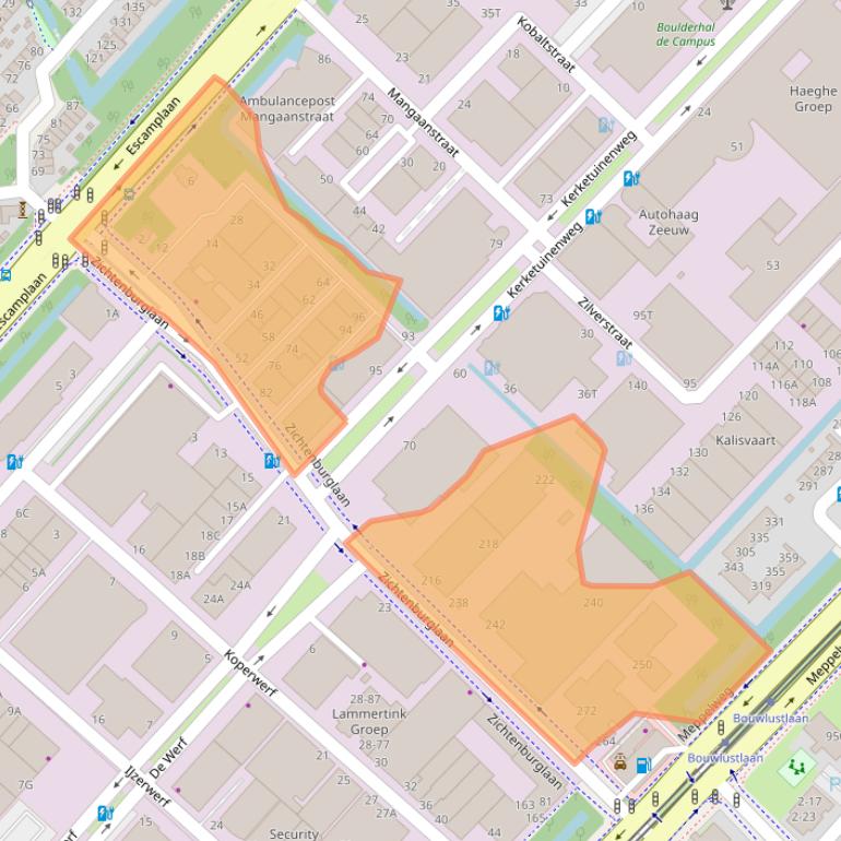 Kaart van postcodegebied 2544EB.