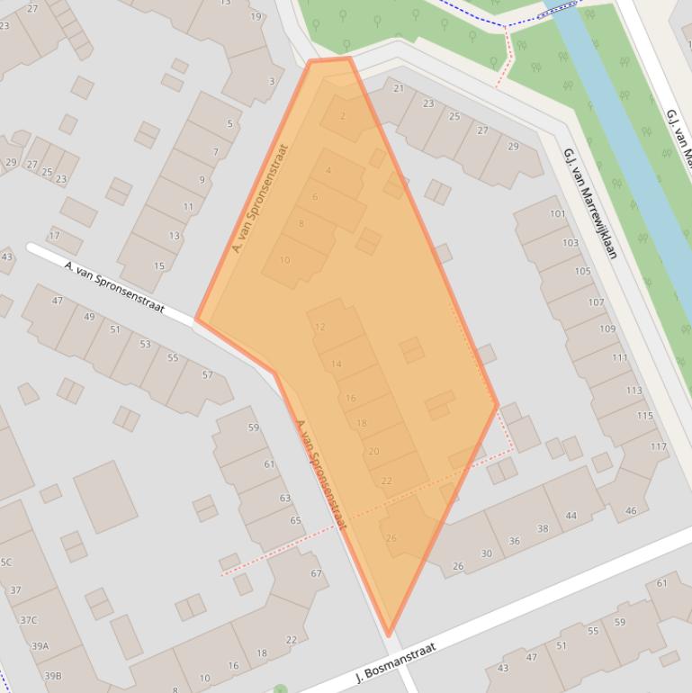 Kaart van postcodegebied 2552JW.