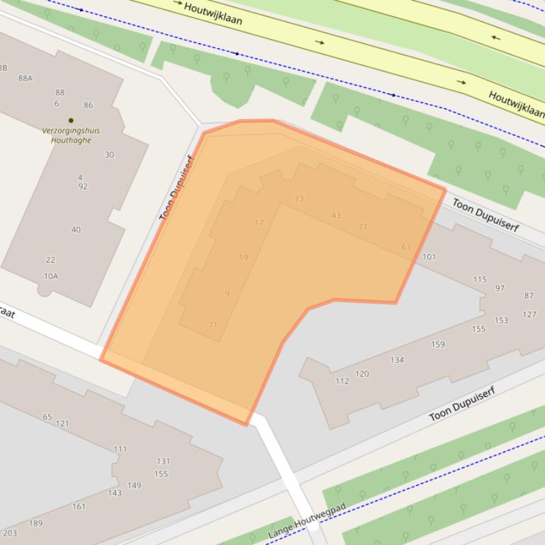 Kaart van postcodegebied 2552SH.