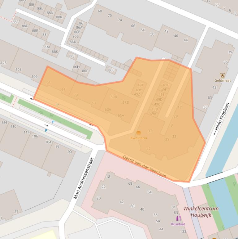 Kaart van postcodegebied 2552WE.