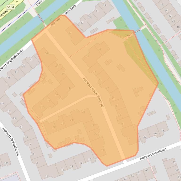 Kaart van postcodegebied 2552XV.