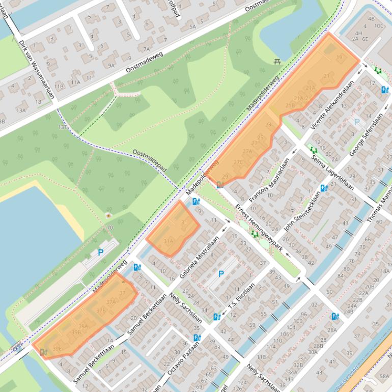 Kaart van postcodegebied 2553EE.