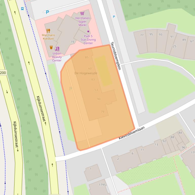 Kaart van postcodegebied 2555AB.