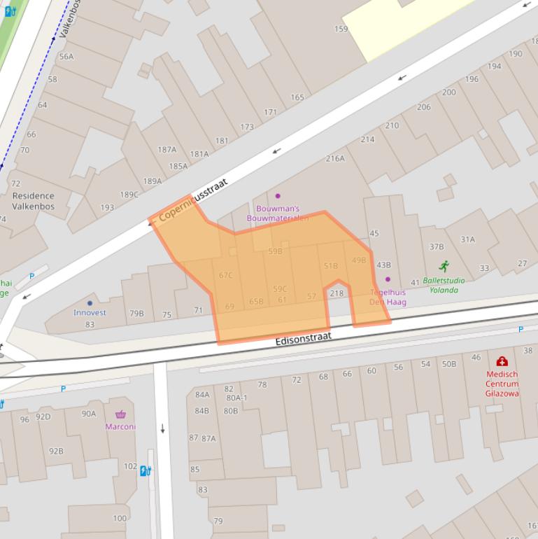 Kaart van postcodegebied 2561BB.